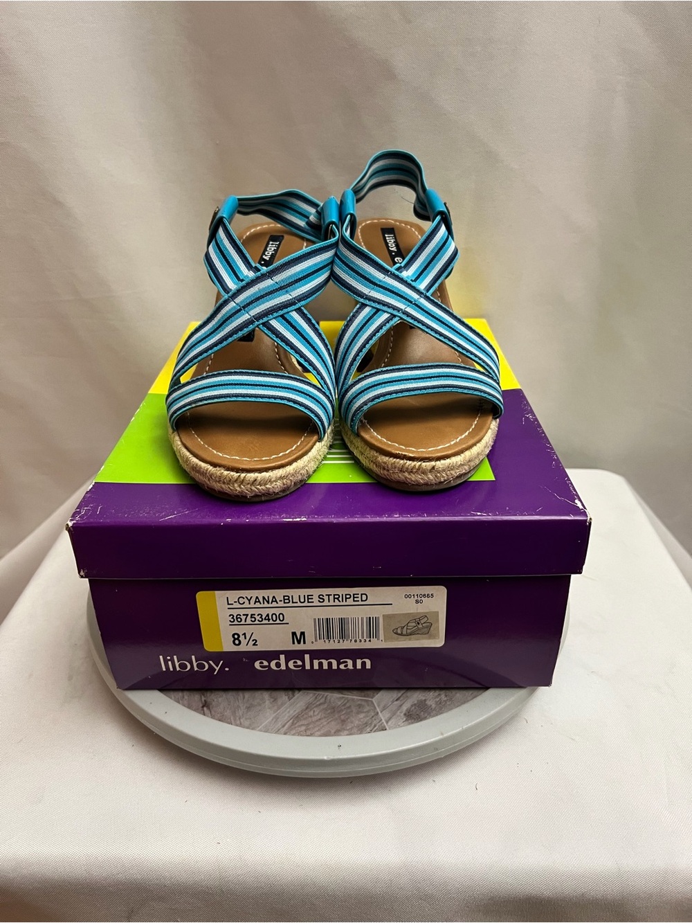 Libby Edelman Cyana Blue Striped Espadrille Wedge Sandals Women’s 8.5M